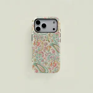 One paisley pattern watercolor floral fashion aesthetic art dual-layer protective case, sturdy and durable 2-in-1 protective case, compatible with iPhone 17/16/15/14/13/12/11 Pro Max/Plus/Pro, Samsung Galaxy S25/S24/S23 Ultra series,