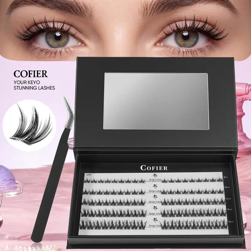 COFIER Beginner-Friendly Individual Cosmetic Eyelashes Kit - No-Glue Self-Adhesive Soft Puppy & Manga Glam, DIY Set with Tweezers, High Quality 80/100/160 Pcs for Salon-Like Eyelash & False Lash Extension Results