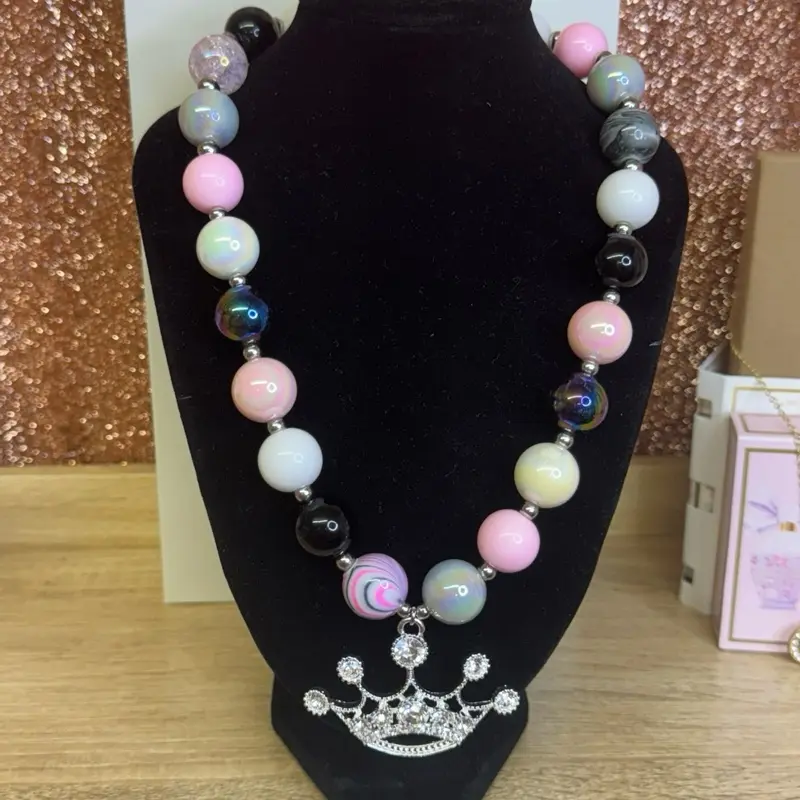 Chunky Black Marble Crown Necklace