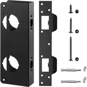 Door Reinforcement Plate for 1-3/4" Thick Doors, Includes Door Strike Plate (Black)