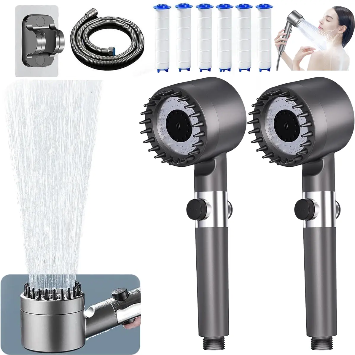 Multifunctional Handheld Booster Shower, Shower Head With Filter, Cold Mist Shower, Shower Head With One-Touch Water Shutoff Switch And Water Gun Cleaning Mode.Bathroom Accessories, Household Products tiktokshopbacktoschool