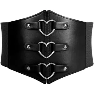 JASGOOD Women Corset Belt Metal O-Ring Heart-Ring Wide Elastic Waspie Waist Belt for Daily Cosplay Halloween Costumes