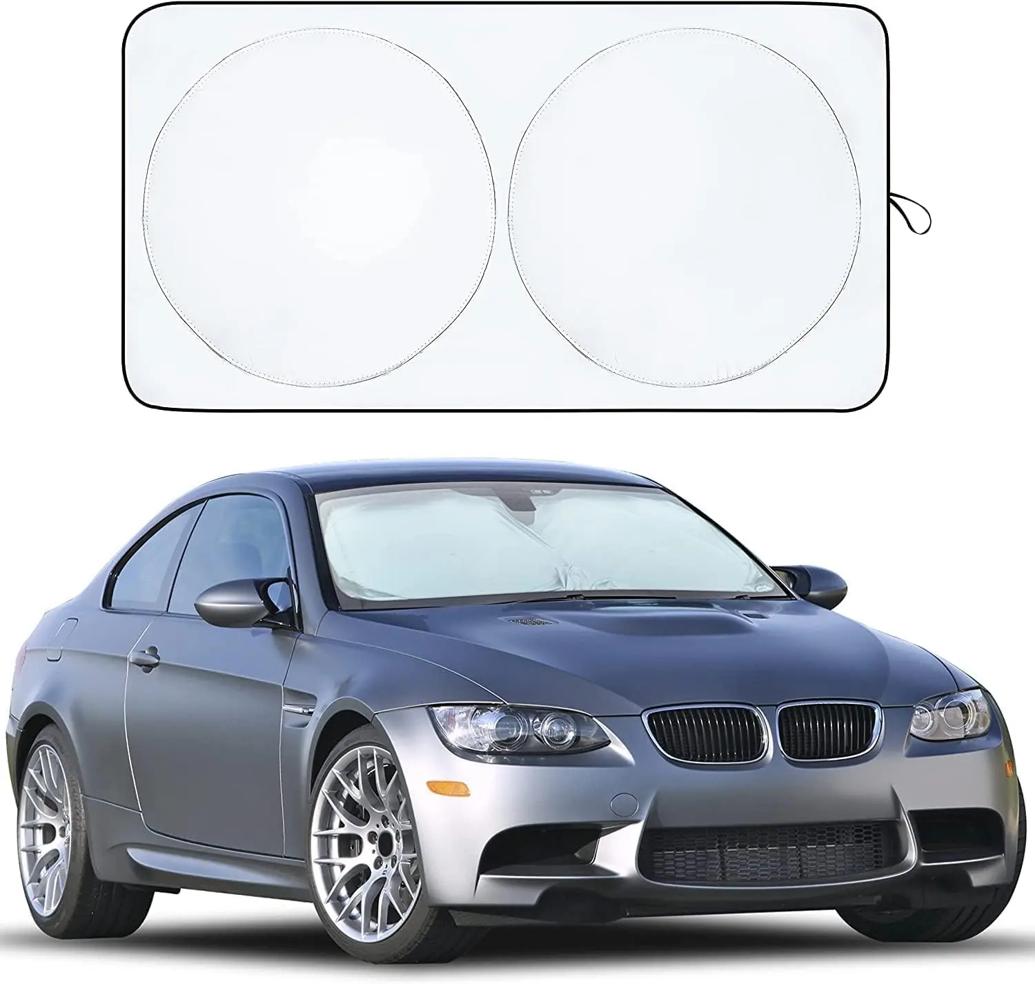 Car Windshield Sunshade | Blocks 99% Heat & Keeps Interior Cool | Universal Fits Cars, SUVs, Trucks | Automotive Sun Screen, Visor & Car Accessories for Summer | Medium (64x32 Inches)