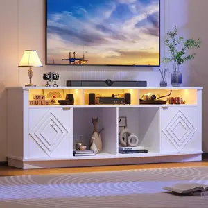 【SPOTLIGHT DAY】ONBRILL LED TV Stand for 80 Inch TV, 70 Inch Entertainment Center with Power Outlets, Modern TV Console Gaming Media Television Stands with Storage for Living Room, Bedroom, Gaming Room