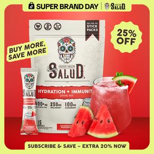 Salud 2-in-1 [Hydration + Immunity - Watermelon Margarita] Electrolytes Powder, Agua Fresca Drink Mix, Elderberry, Dairy & Soy Free, Non-GMO, Gluten Free, Vegan, Low Calorie, 1g Sugar (15 Servings)