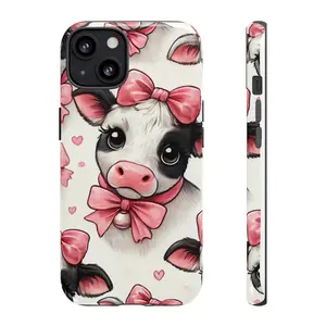 Cute Cow Phone Case, Animal Lover Gift, Pink Bow Design, Farmhouse Decor, Cute Cow Print, Birthday Present