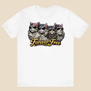 Men's Short-Sleeve Casual Cotton Jersey Fabric Patriotic Cats Tee - American Flag Bandana Shirt