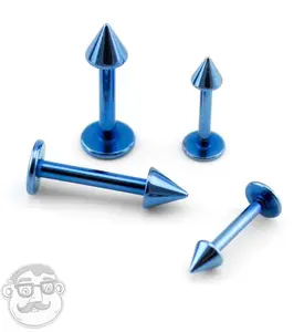 Light Blue PVD Spike Labret Flatback