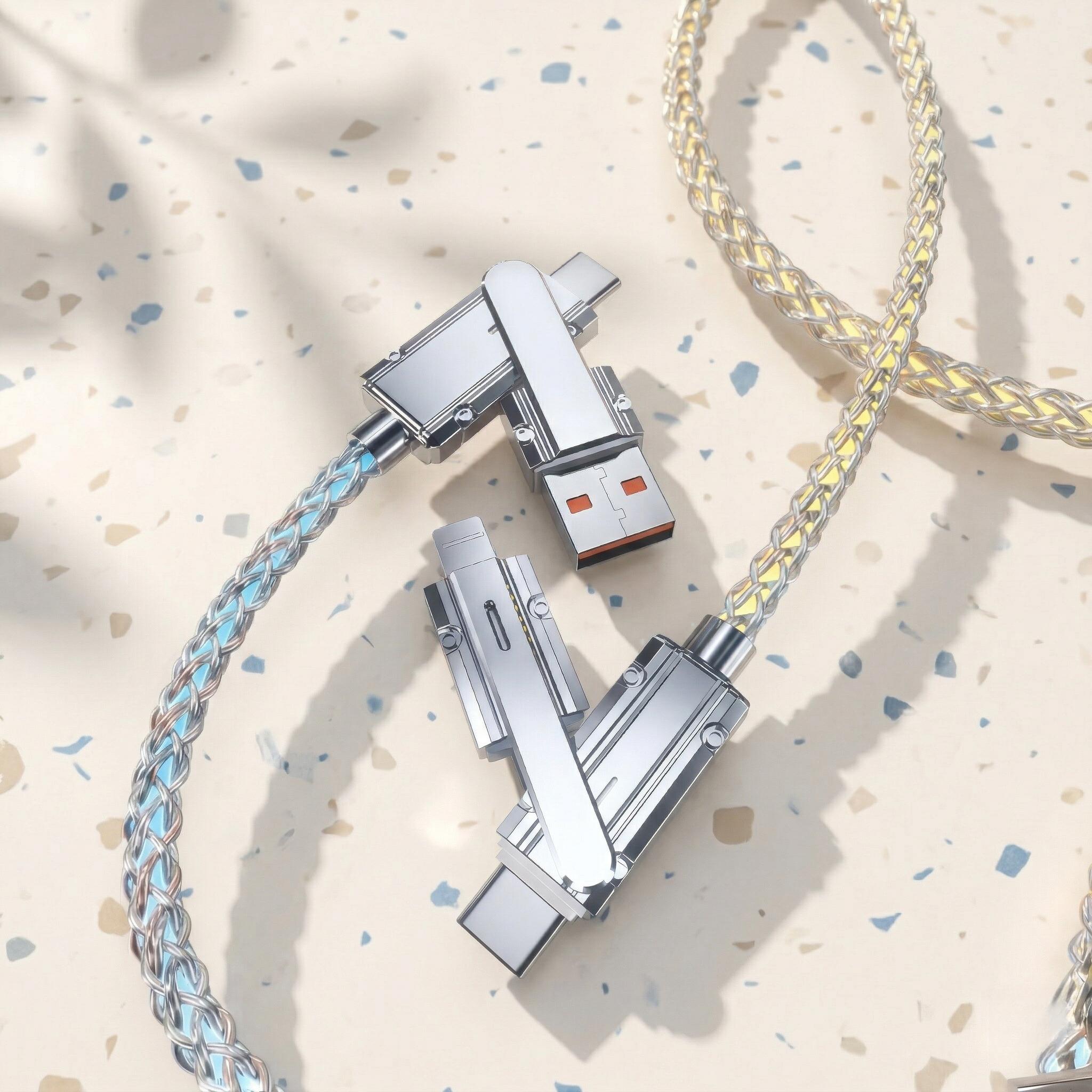 4-in-1 Colorful LED USB-C Charging Cable, 60W Fast Charge & Data Transfer, USB/Type-C/Lightning Compatible with iPhone, iPad, Samsung & More