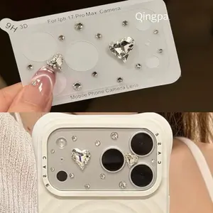 Stylish Heart Diamond Glitter Sticker For iPhone 17 Pro Max Transparent Lens Film New Apple 17 Pro Rear Camera Scratch-Resistant Soft Matte