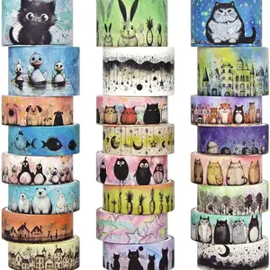 Kawaii Washi Tape Set - 24 Rolls Cute Animals Aesthetic Decorative Washi Tape for Scrapbooking Supplies, Bullet Journal Supplies, Junk Journal, Kids Art Craft Tape