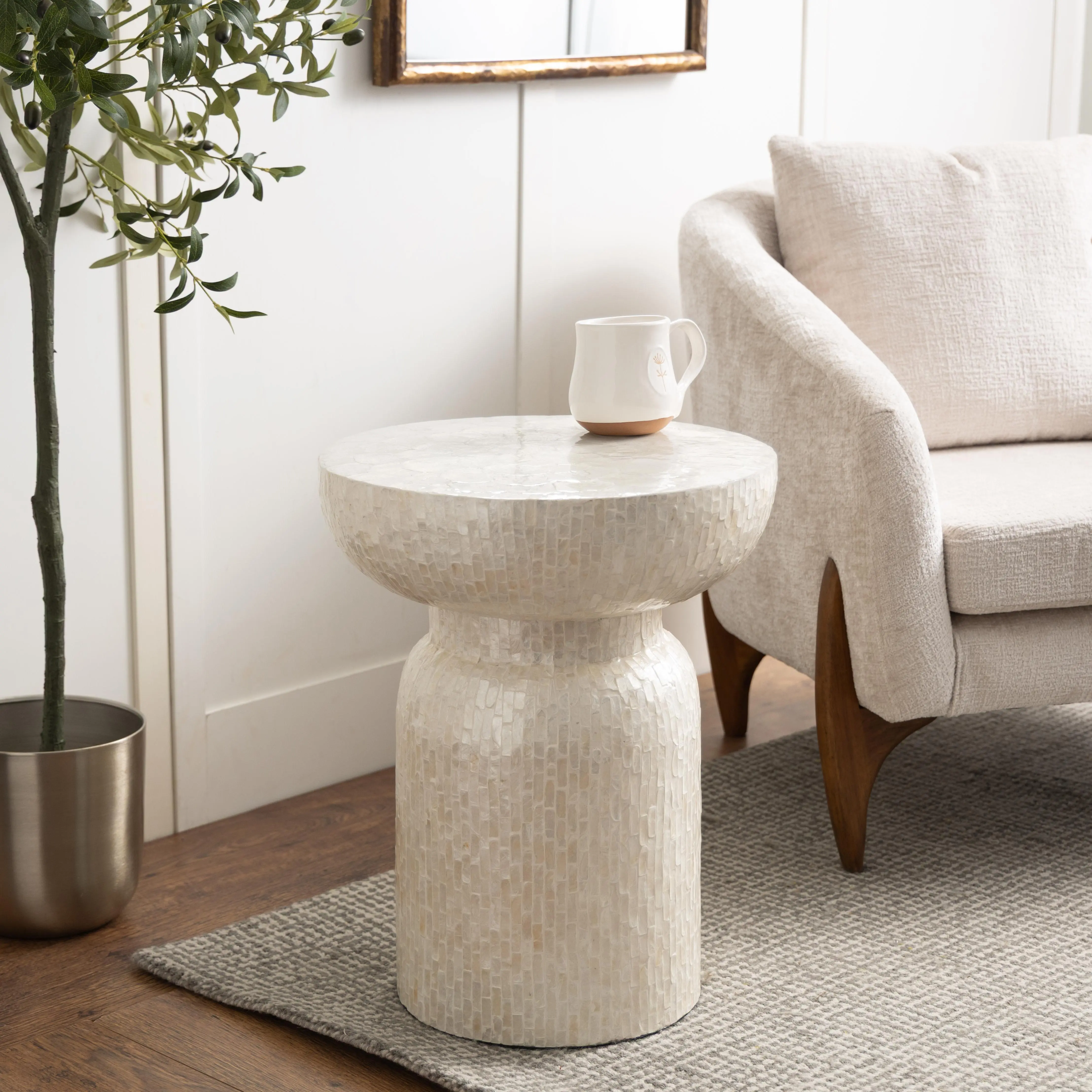 Cream Capiz Shell  Handmade Side End Accent Table