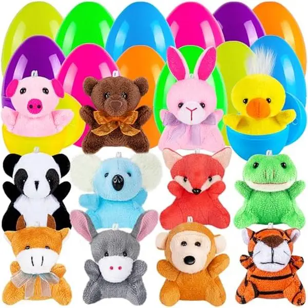 A-Sonic XS68579 Plastic Easter Eggs with Animal Toys 12 Piece Filled Easter Eggs 3.4 in. Easter Basket Stuffers Easter Egg Fillers Kids Classroom Gift Exchange Party Favors