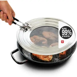 Dishwasher-Safe Splatter Screen Guard for Frying Pan  - Shields 99% of Stove Top from Bacon, Fry Oil, or Deep Fryer Splash - Easy Kitchen Storage Foldable Heat-Resistant  Handle