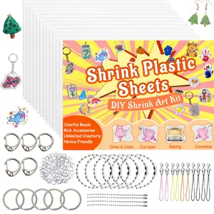 DIY Shrinky Dinks Keychain Kit, Keychain Set, Includes 12 Sheets & 160 Keyring Accessories, Perfect for Handmade Crafts, Kids Art Activities, Party Favors, Keychain Attachment, Keychain Bag Pendant