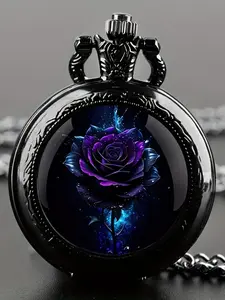 Vintage Rose Design Pocket Watch, Fashion Round Quartz Watch for Women & Men, Trendy All-match & Exquisite Watch for Birthday Gift, Round Dial Watch