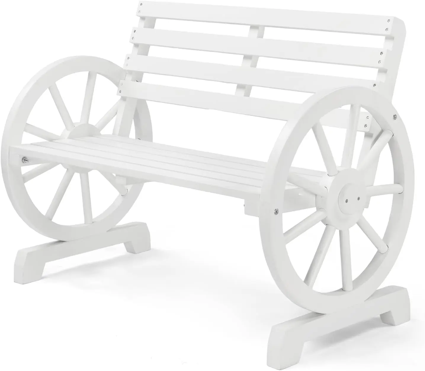 Karlhome 41" Rustic Wooden Wheel Bench Outdoor Bench, 2-Person Patio Bench Wagon Slatted Seat, Garden Benches for Outdoors 350lbs High Capacity, Weather Resistance