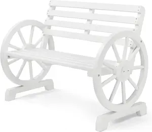 Karlhome 41" Rustic Wooden Wheel Bench Outdoor Bench, 2-Person Patio Bench Wagon Slatted Seat, Garden Benches for Outdoors 350lbs High Capacity, Weather Resistance