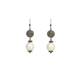 Pearl & Pave Ball Champagne Diamond Drop Earrings
