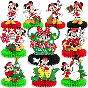 Disney Magical Christmas Mickey & Minnie Ornaments, 10-Pack Honeycomb Decorations for Home, Festive Parties