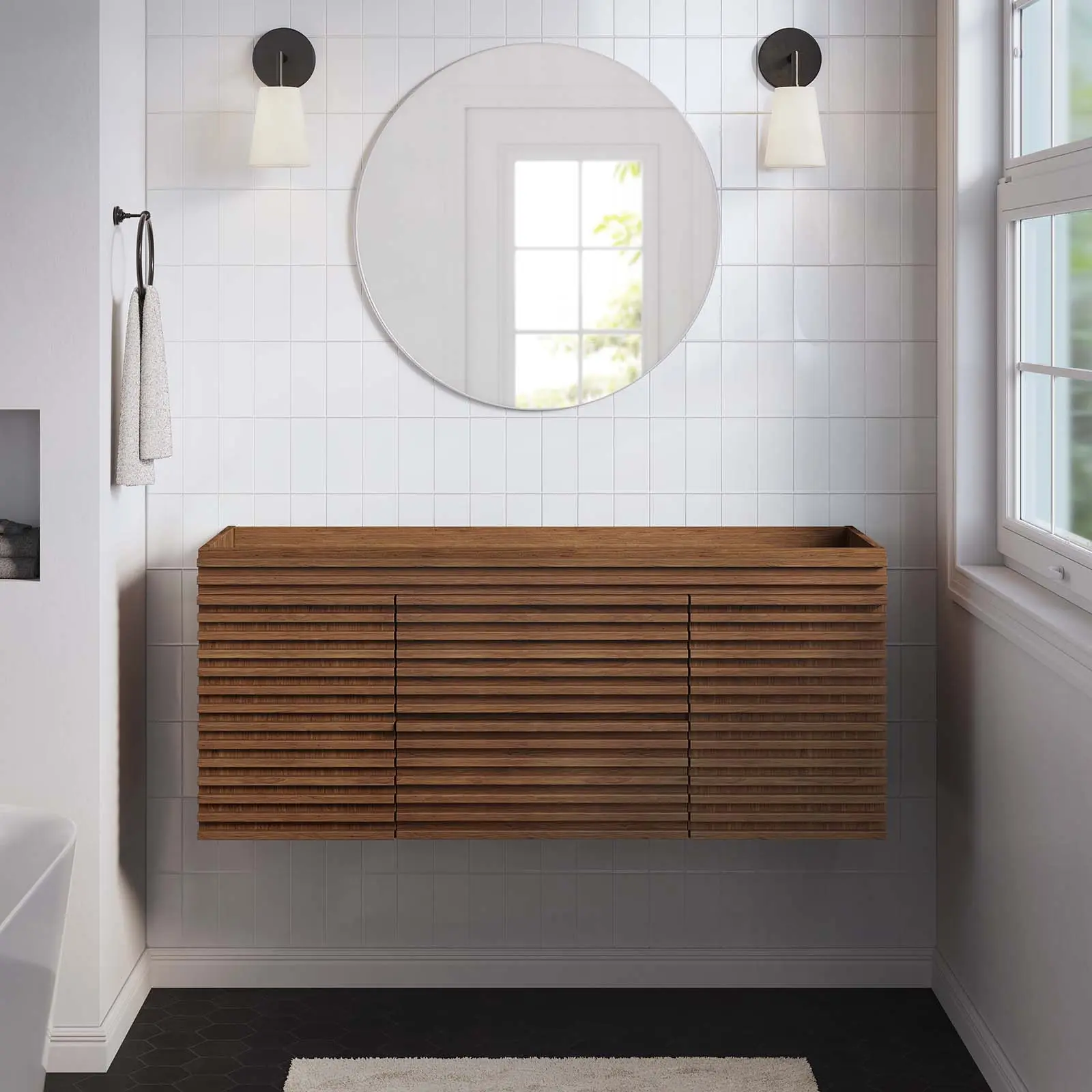 Modway Modern 48" Walnut Bathroom Vanity Cabinet, Single Sink Compatible (Sink Not Included)
