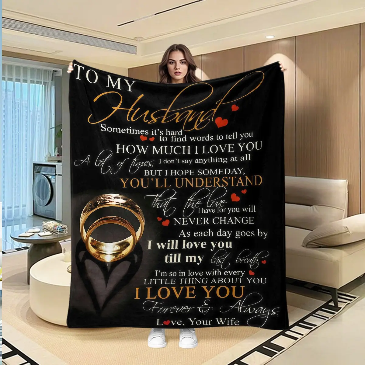 Eternal Love Blanket for Husband, Anniversary/birthday Gift, Creative Digital Print, Multi-Purpose Rug, Home Decor, Outdoor Travel, Throw Blanket Couple, Soft Throws Blanket, Slogan Print Blanket