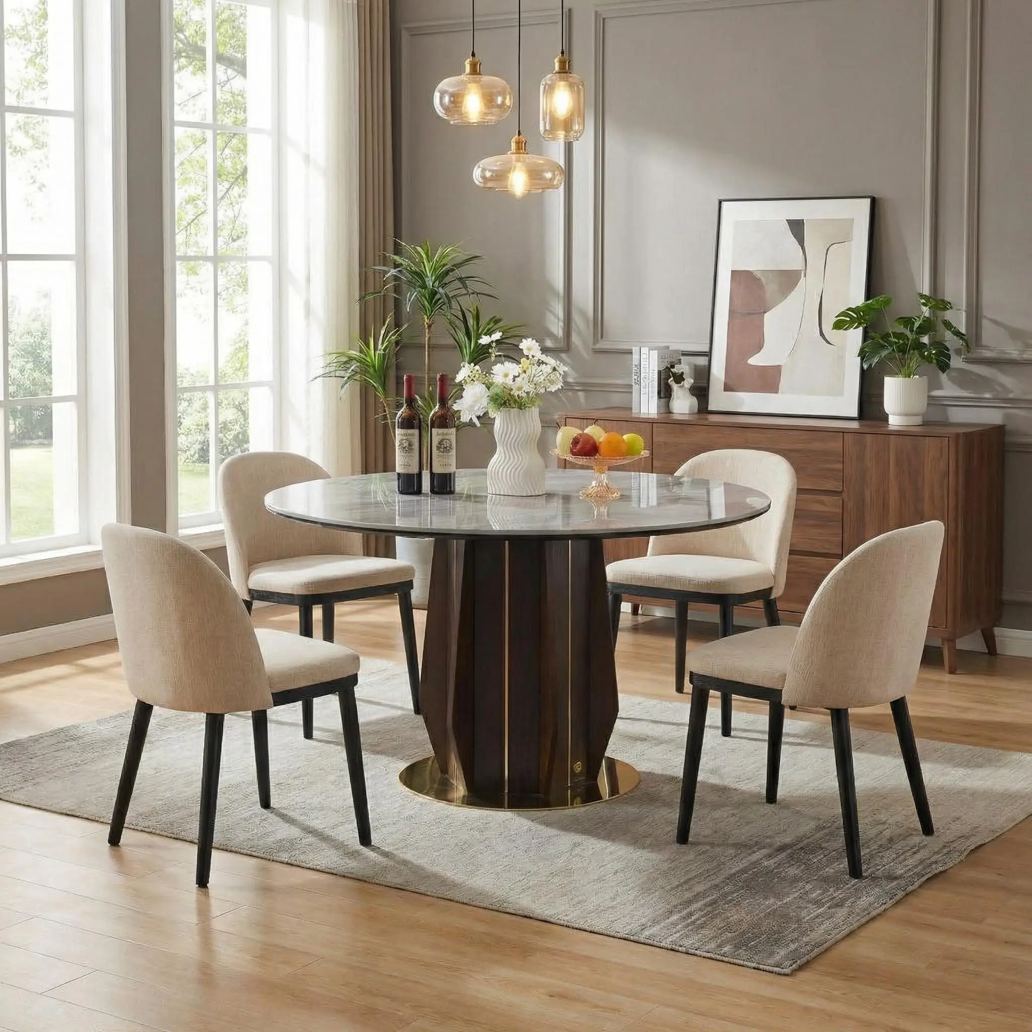 GAOMON Modern Dining Chairs Set of 4, Linen Upholstered Dining Chair with Wood Legs,Ergonomic High Backrest,Kitchen Side Chairs with Thick Padded Seat for Kitchen,Living Room,Restaurant,Beige