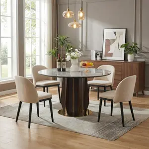 GAOMON Modern Dining Chairs Set of 4, Linen Upholstered Dining Chair with Wood Legs,Ergonomic High Backrest,Kitchen Side Chairs with Thick Padded Seat for Kitchen,Living Room,Restaurant,Beige