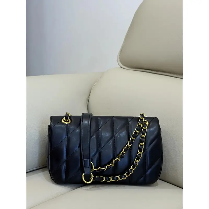 Women's quilted crossbody bag, black shoulder bag, gold chain bag, leather shoulder bag, women's classic flap bag – a perfect gift for family and friends.