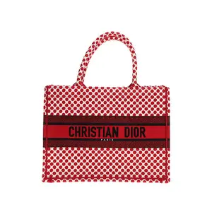 Pre-owned Dior Embroidered Canvas Tote Bags Dioramour Booktote Medium Red