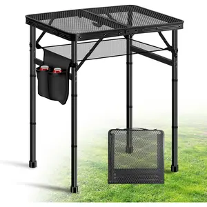 Folding Grill Table - Metal Portable Camping Table, 3 Height Adjustable Max 28", Lightweight  for Outside BBQ