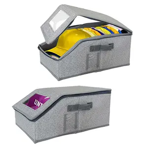 Stackable Hat Storage for Baseball Caps, Holds up to 12 Caps Hat Organizer for Closet, Sturdy Snapback Boxes for Men with Cardboard, Grey