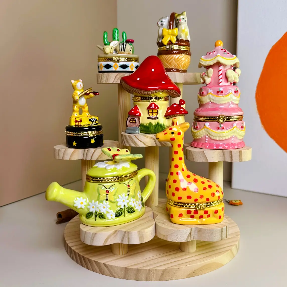 Trinket Box Hand-Painted Ceramic Hinged - Teapot, Mushroom House, Pink cake, Cow, Cactus, Cats, Jewelry Box Miniature - Vintage, cute, Animal, Home Decor, best gift for girlfriend, for family, for Her