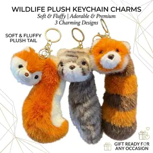 Premium Plush Tail Keychain Set – Cute Wildlife Animal Charms for Kids Party Favors, Goodie Bag Fillers & Soft Aesthetic Backpack Decor Gift
