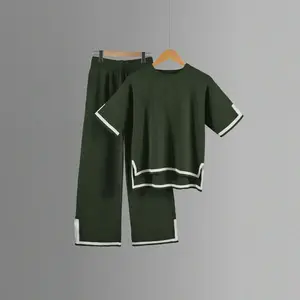 2025 New Clothing Set Summer Knitted Suit Sweater Set Short Sleeve Pullover Wide Leg Pants fleabag  jumpsuit white  monochrome  outfit summer  2  piece  set spring  break  outfit