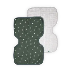 Organic Cotton Muslin Burp Cloth 2 Pack - Sage Suns + Sand Stripe
