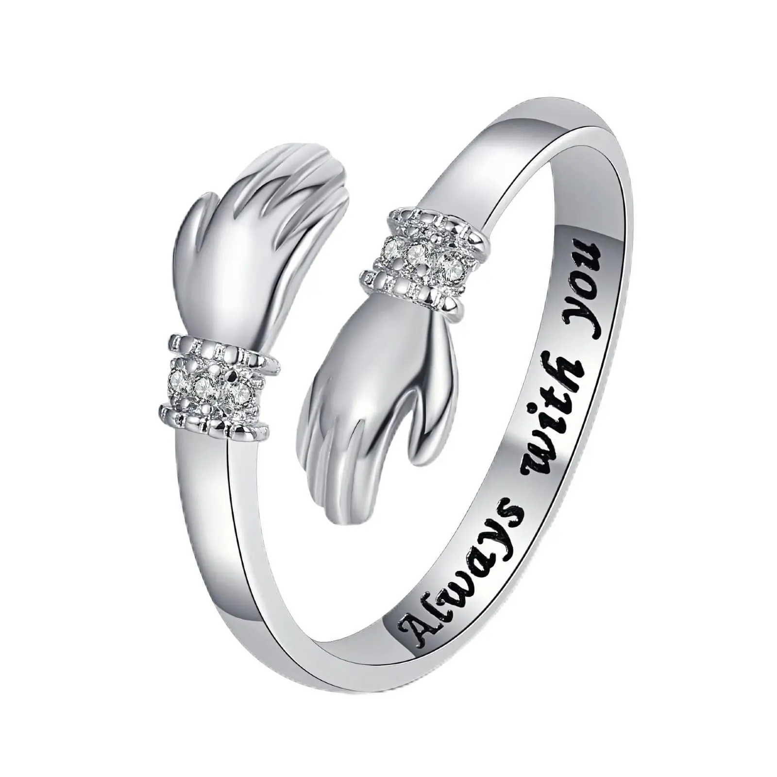 Promise Ring for Daughter, Elegant Hug Heart Design Diamond-Studded Costume Jewelry with Engraved Love Message, Meaningful Anniversary Protection Gift, Meaningful Gifts, Hug Design