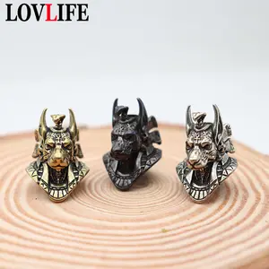 Ancient Egypt Death  Anubis Bust Brass EDC Knife Bead DIY Paracord Woven Lanyard Keychain Pendant Jewelry Hanging Accessories