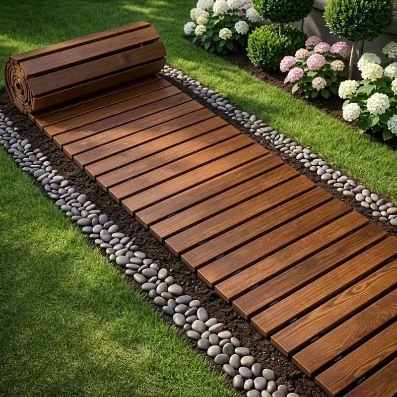 Roll-Up Wooden Garden Walkway Mat - Weather-Resistant, Non-Slip, Flexible Outdoor Pathway for Lawn, Patio, Beach - Easy Installation Home Improvement Garden Supply
