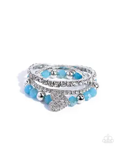 Heartfelt Heiress - Blue and Silver Bead Heart Stretchy Bracelet Stack - Paparazzi