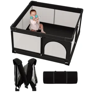 Foldable Baby Playpen, Extra Large Collapsible Play Yard for Babies & Toddlers, Portable Travel Playpen with Gate, Safe Indoor & Outdoor Activity Center (51"*51" Black)