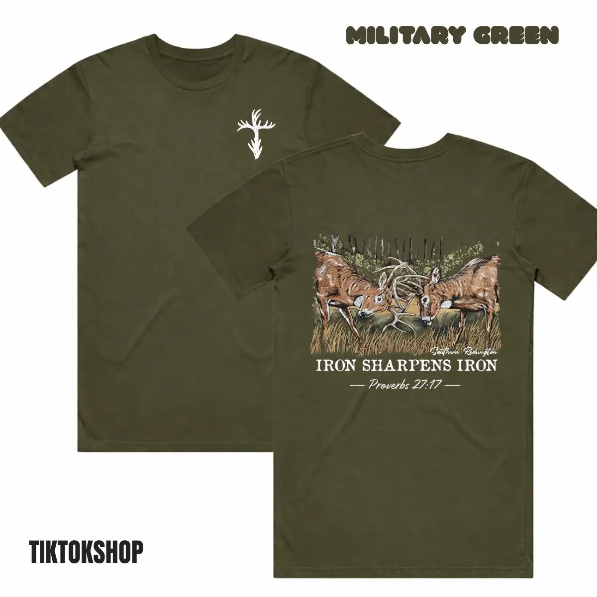 Iron Sharpens Iron Christian Hunting Shirt, Proverbs 2717 Buck Graphic Tee, Faith & Outdoors Front and Back Print, Bible Verse Menswear Top, Religious Gift for Hunters