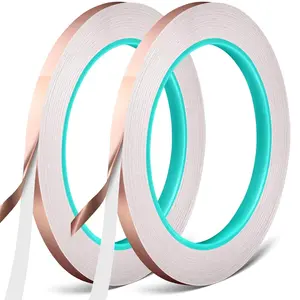 Copper Foil Tape,  2 Packs Copper Adhesive Tape Strip with Double-Sided Conductive for Stained Glass, EMI Shielding, Paper Circuits, DIY  Decor, Soldering, Electrical Repairs