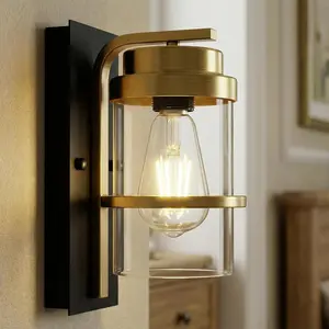 Matte Black and Brass Gold Wall Sconces,Modern Indoor Wall Light for Fireplace,Farmhouse Wall Light Fixture for Bathroom,Hallways,(Bulbs not Included)