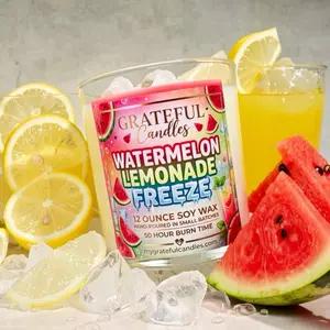 Grateful Candles Watermelon Lemonade Freeze 12 Ounce Soy Wax Hand-Poured in Small Batches 50 Hour Burn Time