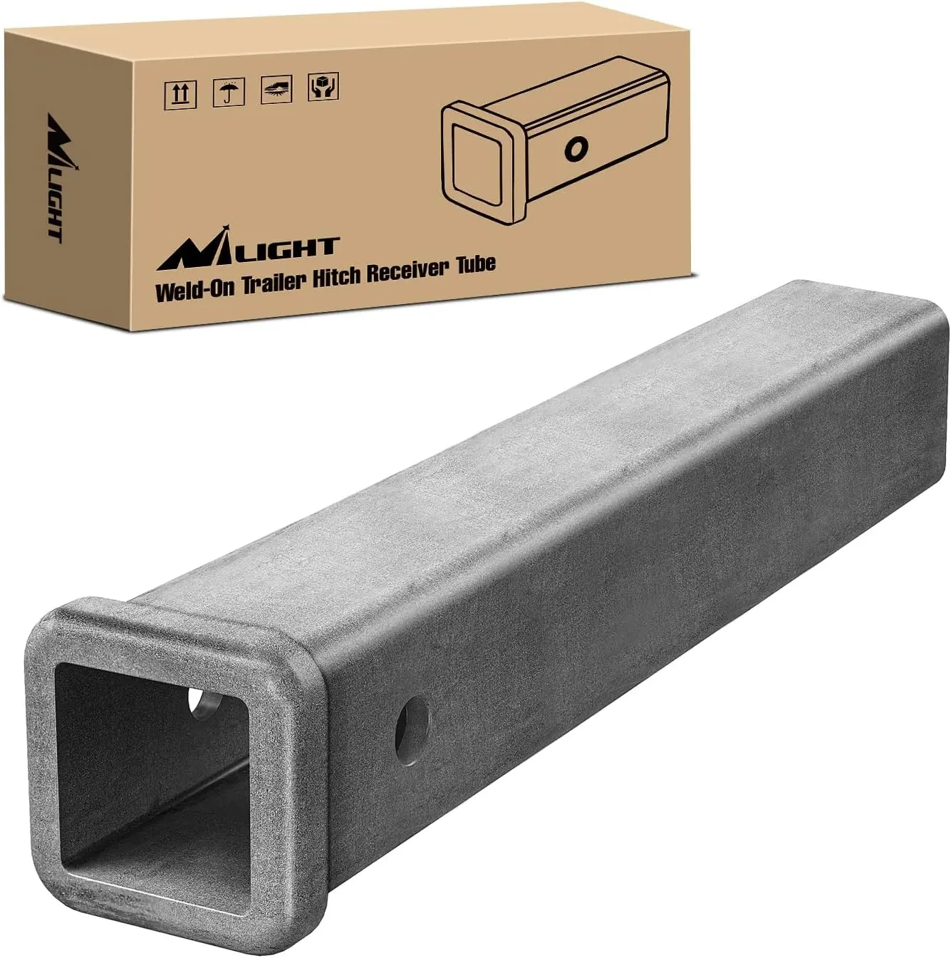 Nilight Hitch Adapter 2" x 12" Combo Bar Trailer Receiver Tube Weld-on Raw Steel Hitch Bar Tow Hook, Hitch Box