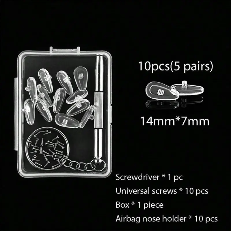 Screw-In Eyeglasses Nose Pad Set - 5 Pairs of 15mm Upgraded Soft Silicone Air Chamber Pads, Universal Screw-Fit, Non-Slip Grips, Adapts to Many Frames, Includes Fitting Hardware & Micro Screwdriver, Gentle Feel, Eyeglasses Nose Pads