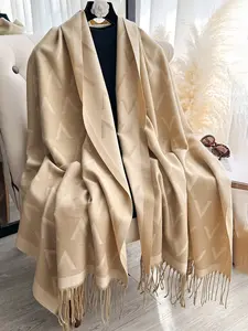 Tassel Decor Fringe Detailing Letter Print Scarf, Casual Comfortable Warm Bohemian Boho Style Scarf Shawl, Modern Fashion Accessory for Fall & Winter