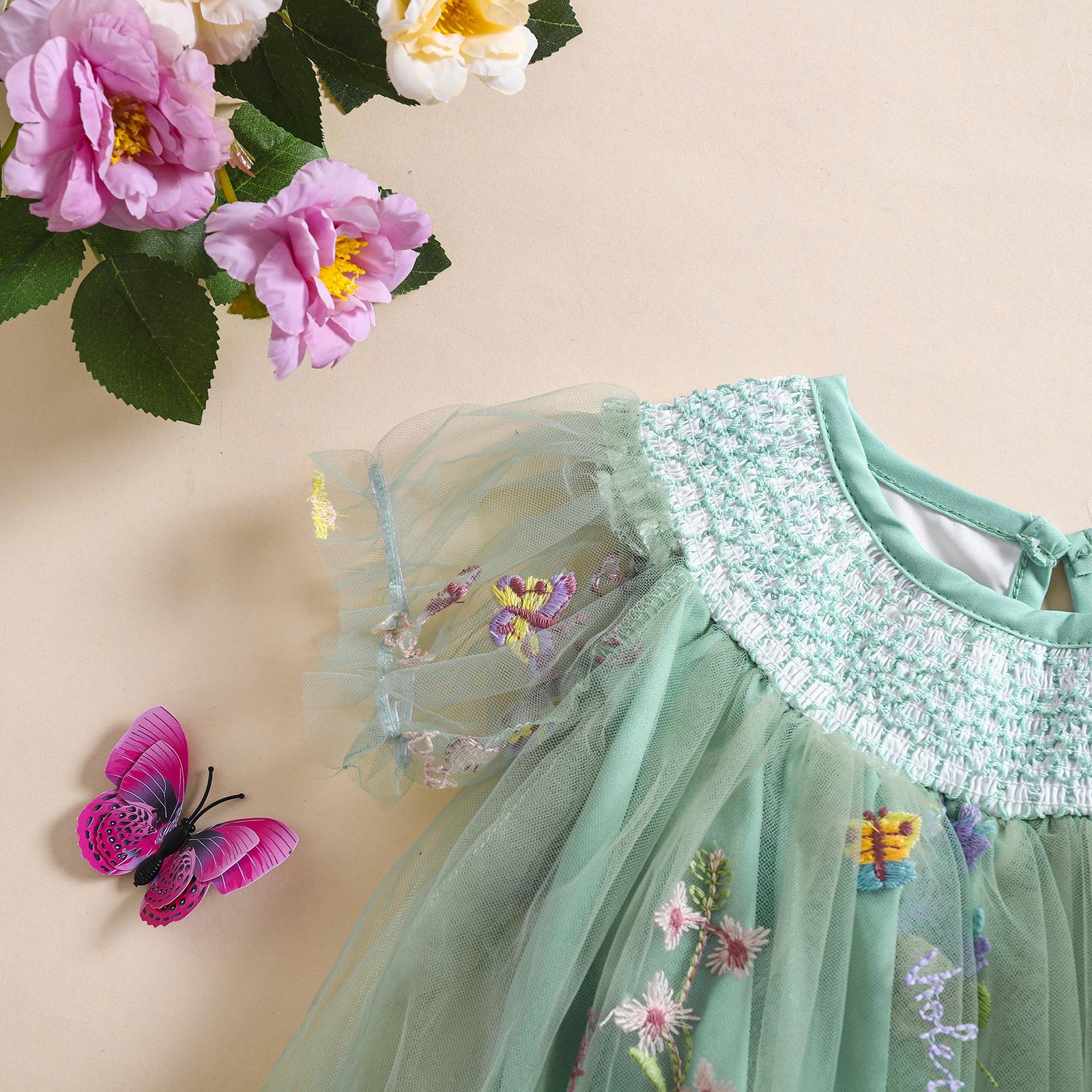 Baby Girls Tulle Tutu Dress Party Holiday Princess Dresses Infant Toddler Embroidery Flower Fairy Romper Dress Baby Girls Tulle Tutu Dress Party Holiday Princess Dresses Infant Toddler Embroidery Flower Fairy Romper Dress