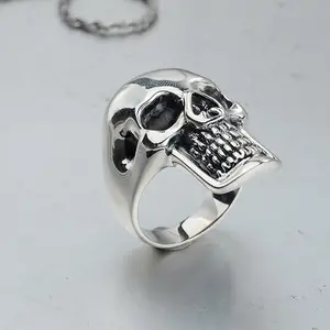 S925 Silver Skull Ring European and American Exaggerated Ghost Head Ring Punk Personality Men's Jewelry Hip Hop Accessories